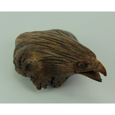 Unique Eagle Head Hand Carved Parasite Wood Carving Figurine Sculpture 5/" Long